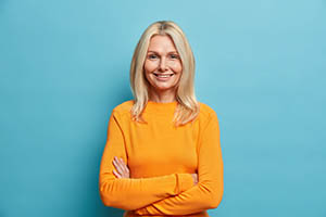 Charming middle aged woman with blonde hair